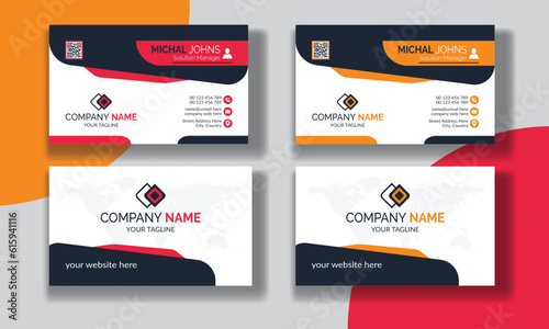 Creative modern clean corporate double-side business card template, personal visiting card, vector illustration, professional simple identity blue, red white and black elegant visiting card.