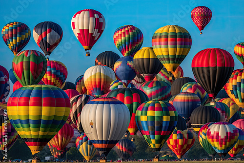 many colorful hot - air balloons flying in the sky at a balloon fiesta, albuquerque, california, united states photo