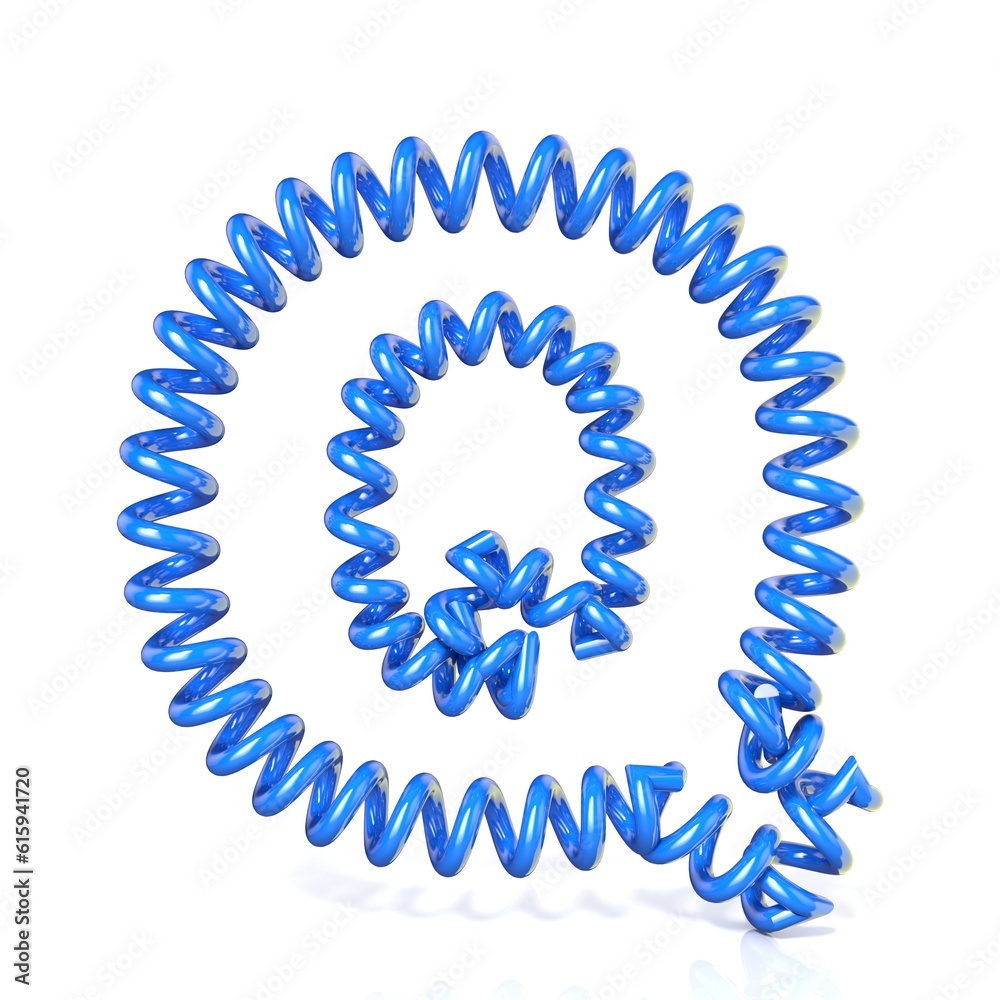 Spring, spiral cable font collection letter - Q. 3D render illustration, isolated on white background Spring, spiral cable font collection letter - Q. 3D render illustration, isolated on white background