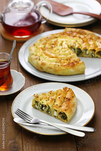 homemade rolled borek, spinach and feta cheese, turkish cuisine