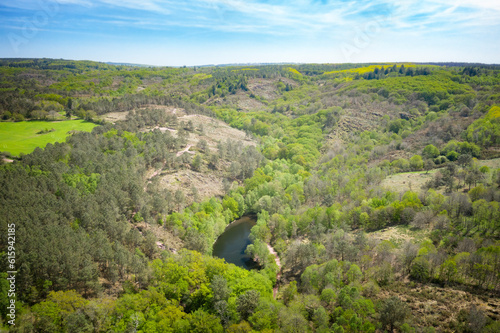 Forêt de Brocéliande, Val sans retour au printemps, vue drone photo