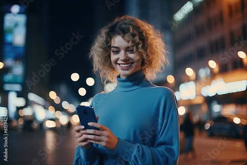 woman in the city with her phone ai generated