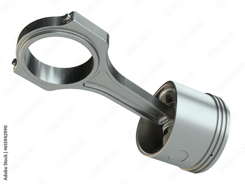 Piston with connecting rod, isolated on white background. 3d illustration Piston with connecting rod, isolated on white background. 3d illustration