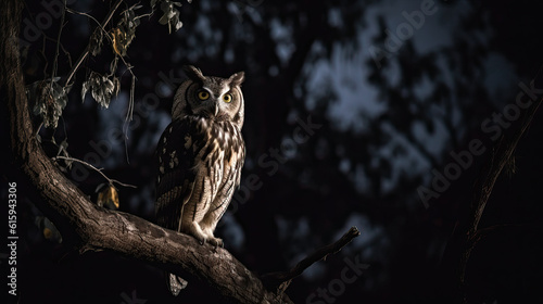 owl on a tree at night ai generated