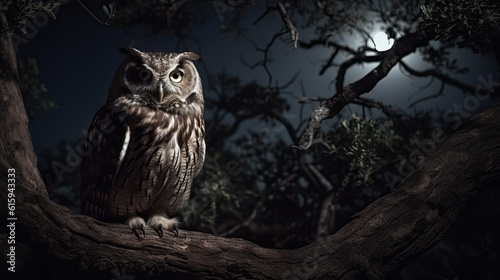 owl on a tree at night ai generated © Djomas