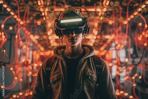 An intriguing depiction of cutting-edge innovations in technology, featuring the captivating world of virtual reality - Headset and more