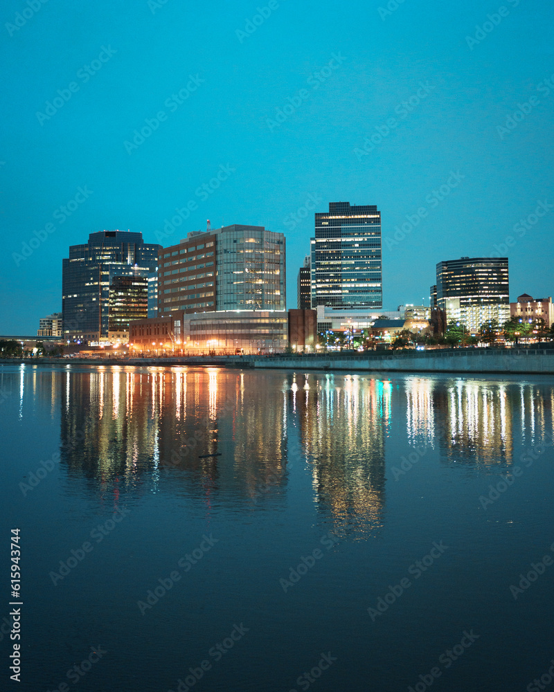 View of the skyline of Newark on the Passaic River in New Jersey