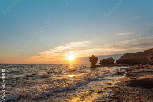 Ocean coast at the sunrise (Thunder Cove, Prince Edward Island, Canada) photo