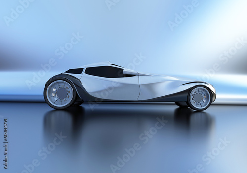 Individual design of the sports car.Model on blue background. 3D illustration