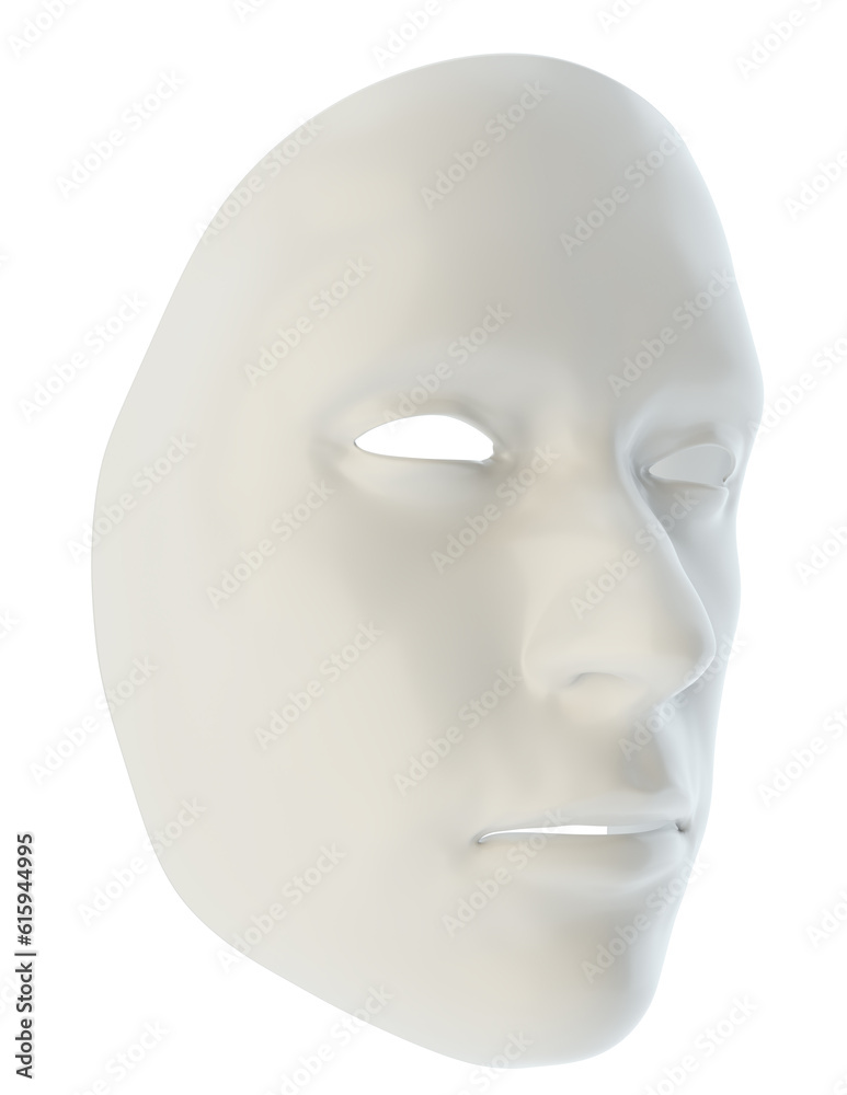 White mask similar to the robot's face isolated on white background. 3d illustration White mask similar to the robot's face isolated on white background. 3d illustration