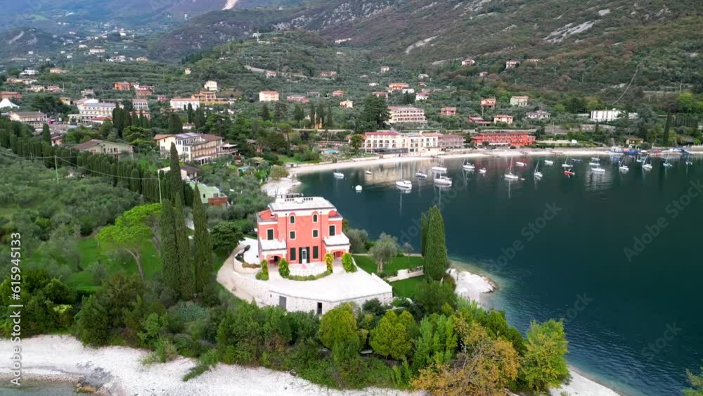 Aerial video view of lake Garda from Monte Baldo mountains in Italy