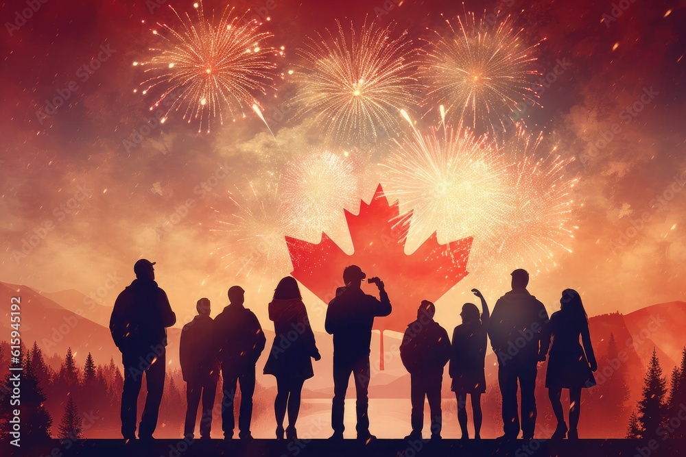 Illustration of Canada Day, celebrating day of Canada, Canadian flag. Generative AI Illustration of Canada Day, celebrating day of Canada, Canadian flag. Generative AI