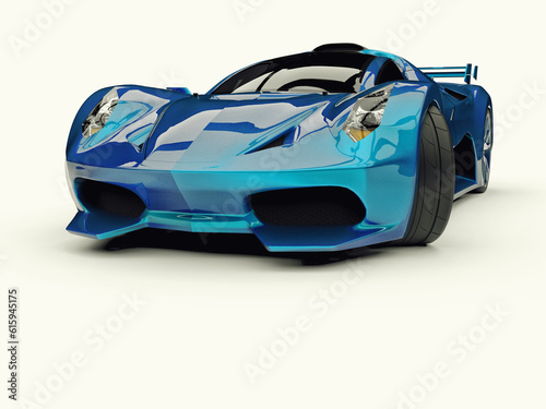 Blue racing concept car. Image of a car on a white background. 3d rendering