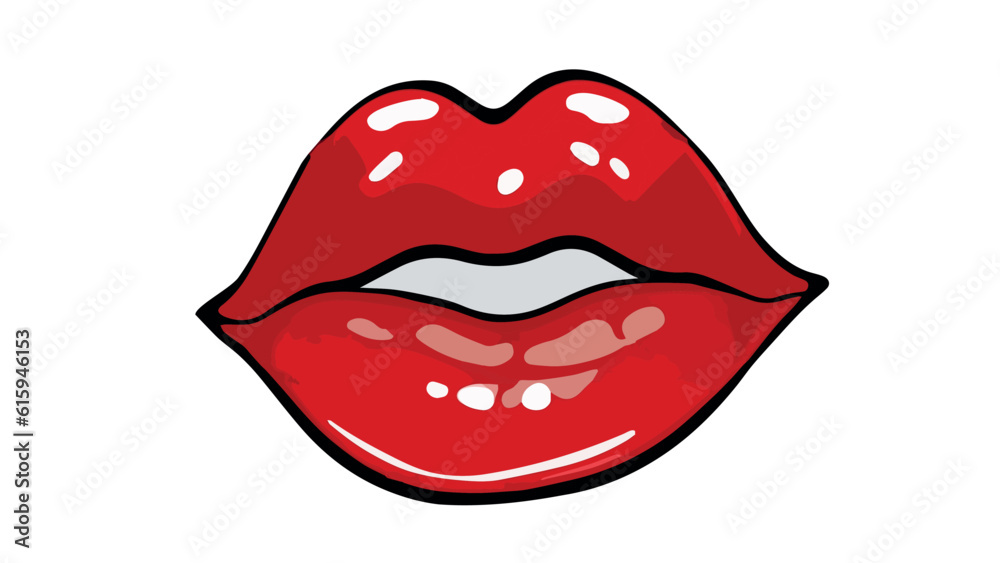 Female beautiful lips with red lipstick. Vector illustration of sensual lips and ideal teeth Female beautiful lips with red lipstick. Vector illustration of sensual lips and ideal teeth