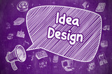 Speech Bubble with Phrase Idea Design Doodle. Illustration on Purple Chalkboard. Advertising Concept. Business Concept. Bullhorn with Phrase Idea Design. Doodle Illustration on Purple Chalkboard.