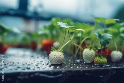 Strawberries ripen in the garden .close-up unripe strawberries. Generative AI