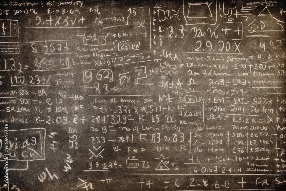 Obraz premium An close - up shot of a chalkboard, where mathematical formulas evolve into a detailed cityscape drawing. Generative AI