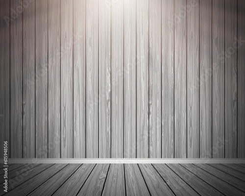 3D render of a grunge wooden room interior with spotlights shining down