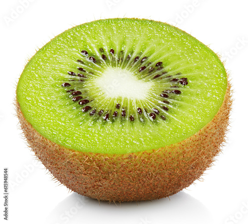 Half ripe kiwi fruit isolated on white background
