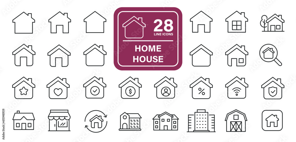 Home, house line icons. Editable stroke. For website marketing design, logo, app, template, ui, etc. Vector illustration.