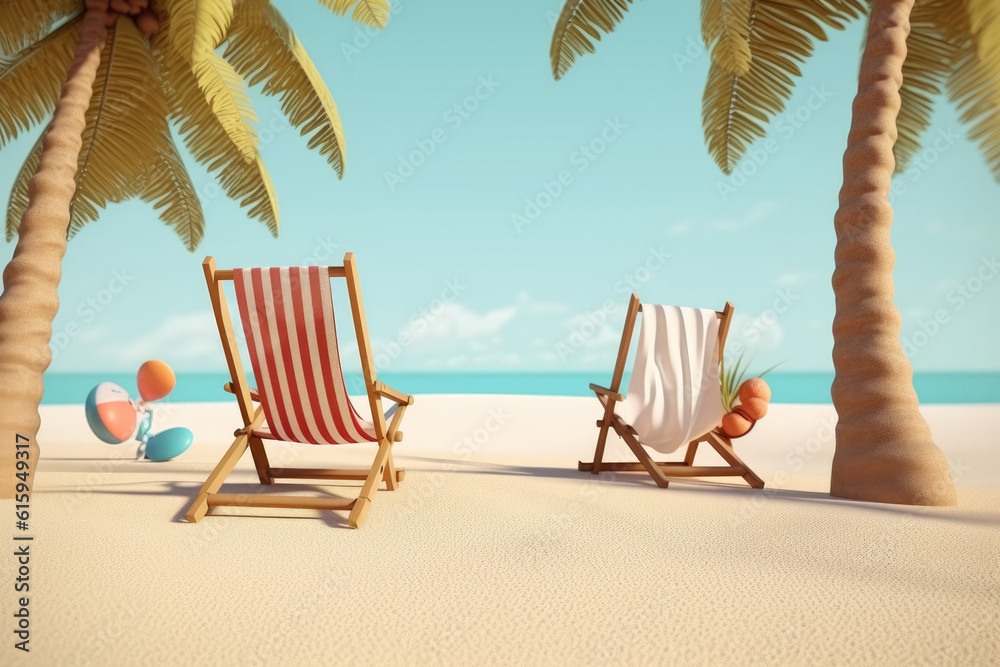 Summer time concept with beach, sand and chair