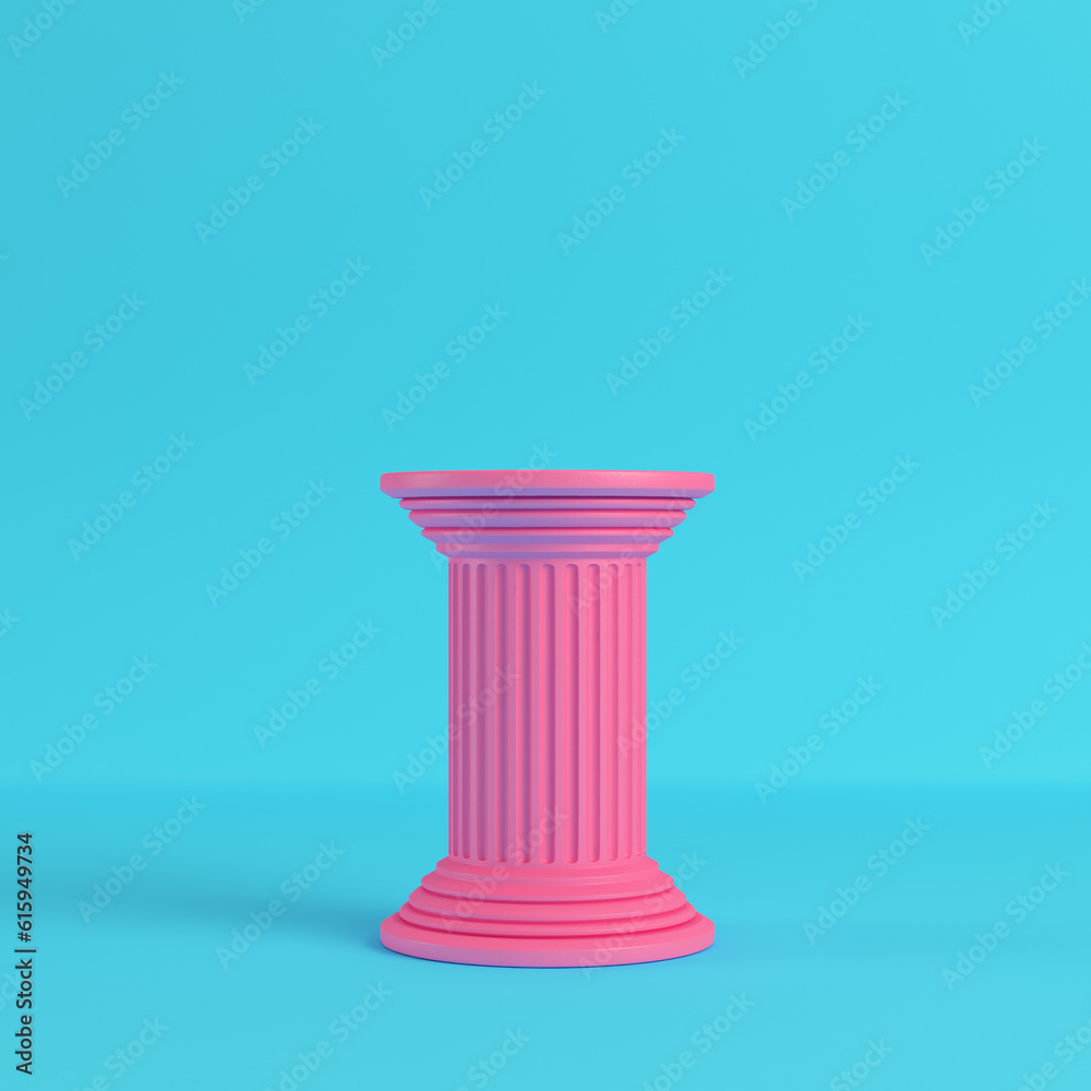 Pink ancient pillar on bright blue background in pastel colors. Minimalism concept. 3d render Pink ancient pillar on bright blue background in pastel colors. Minimalism concept. 3d render