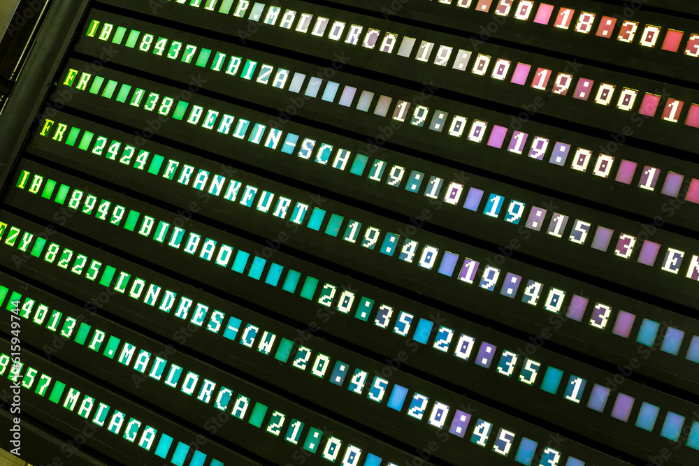 Colorful electronic airport departures or arivals board.
