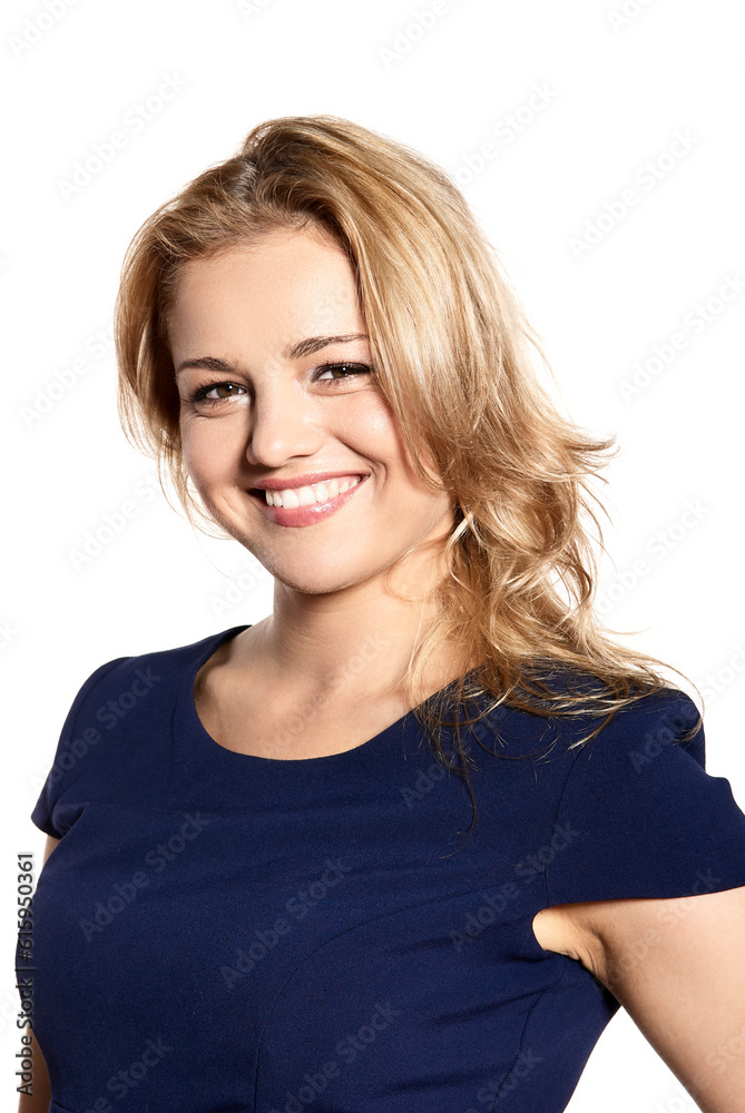 Studio portrait of young attractive confidence blonde woman isolated on white background. Studio portrait of young attractive confidence blonde woman isolated on white background.