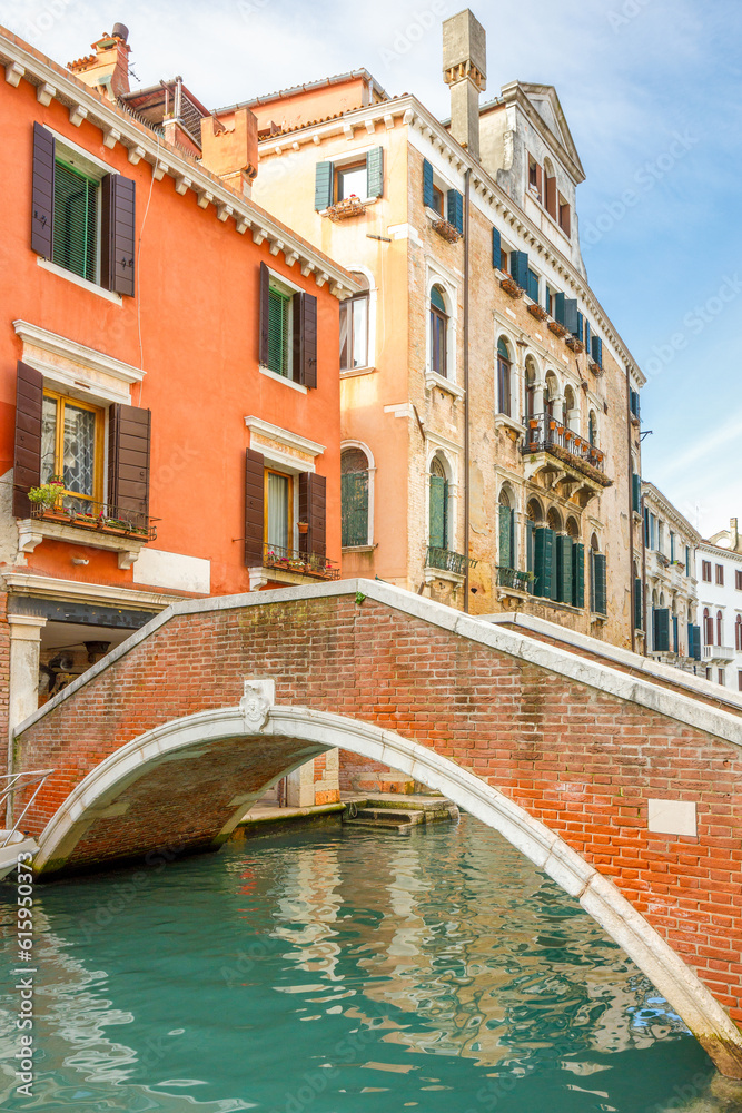 Stone bridge over the canal in Venice, Italy, Europe.