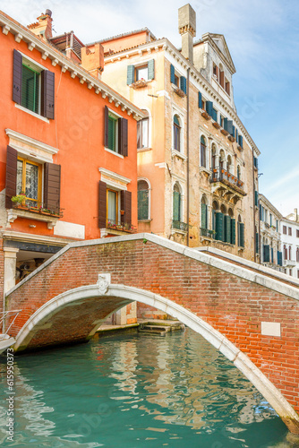 Stone bridge over the canal in Venice, Italy, Europe.