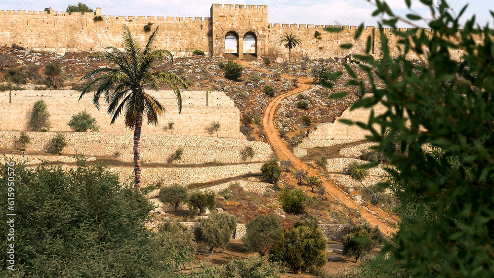 Fototapeta premium Old City of Jerusalem and open Golden Gate - day