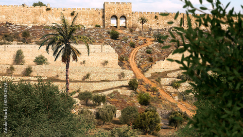 Old City of Jerusalem and open Golden Gate - day
