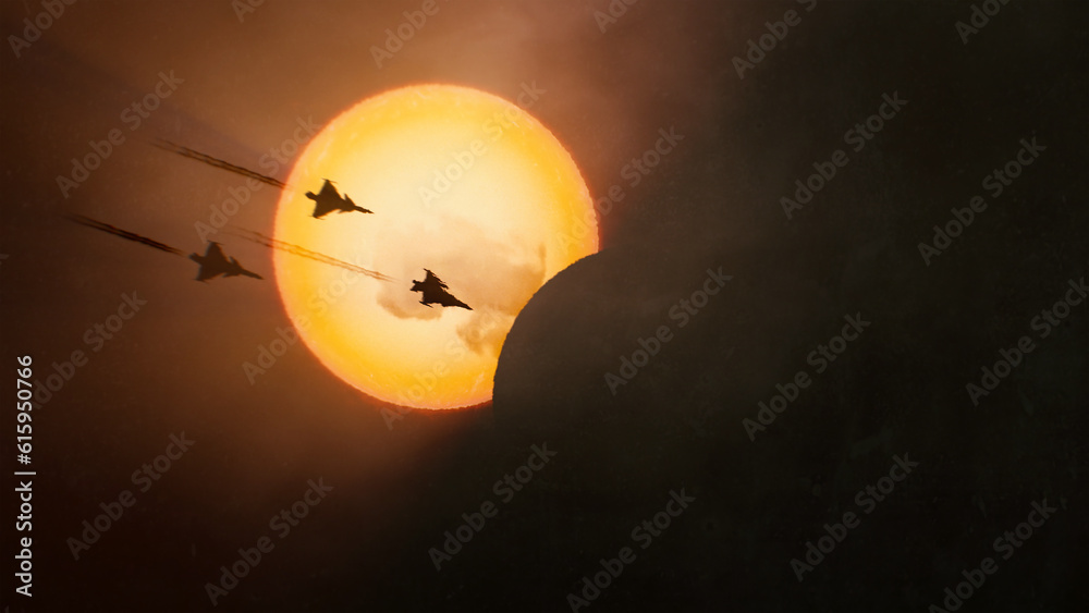 Solar eclipse with military planes