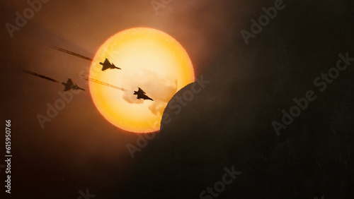Solar eclipse with military planes