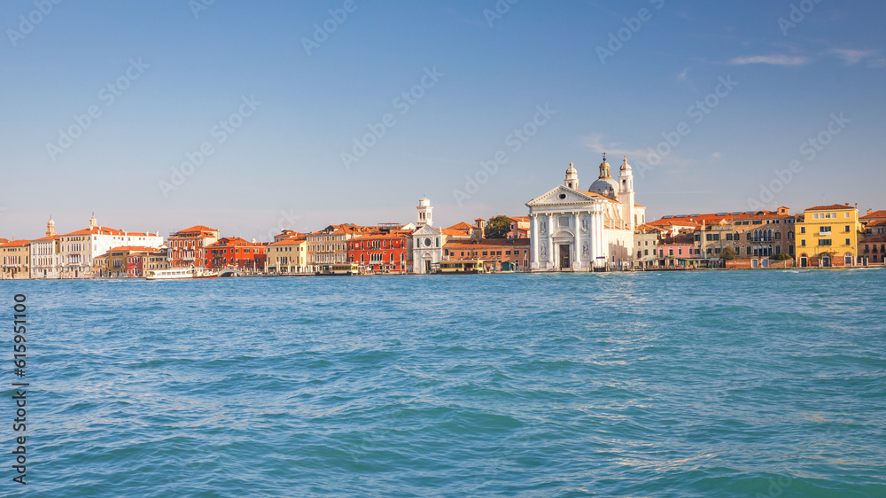 Giudecca canal in Venice with St. Mary of the Rosary church, Italy, Europe.