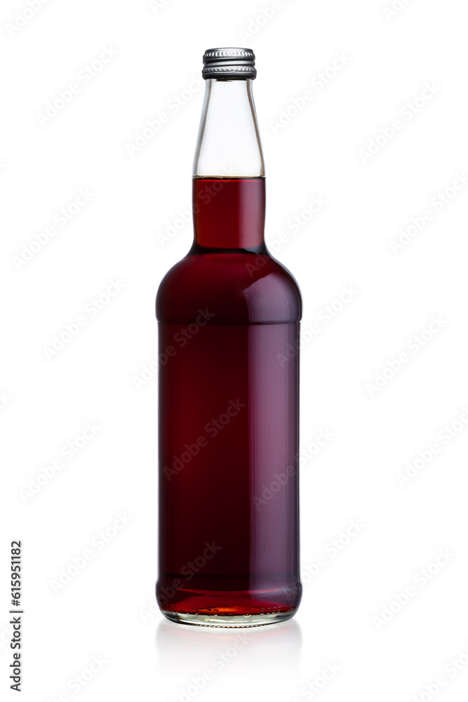 Elegant bottle of organic cola soda drink on white background