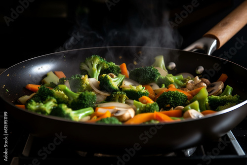 Stir fry vegetable on the pan generative AI