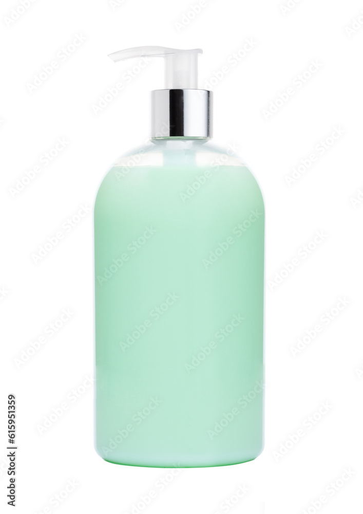 Light turquoise liquid soap spa container on white background Light turquoise liquid soap spa container on white background