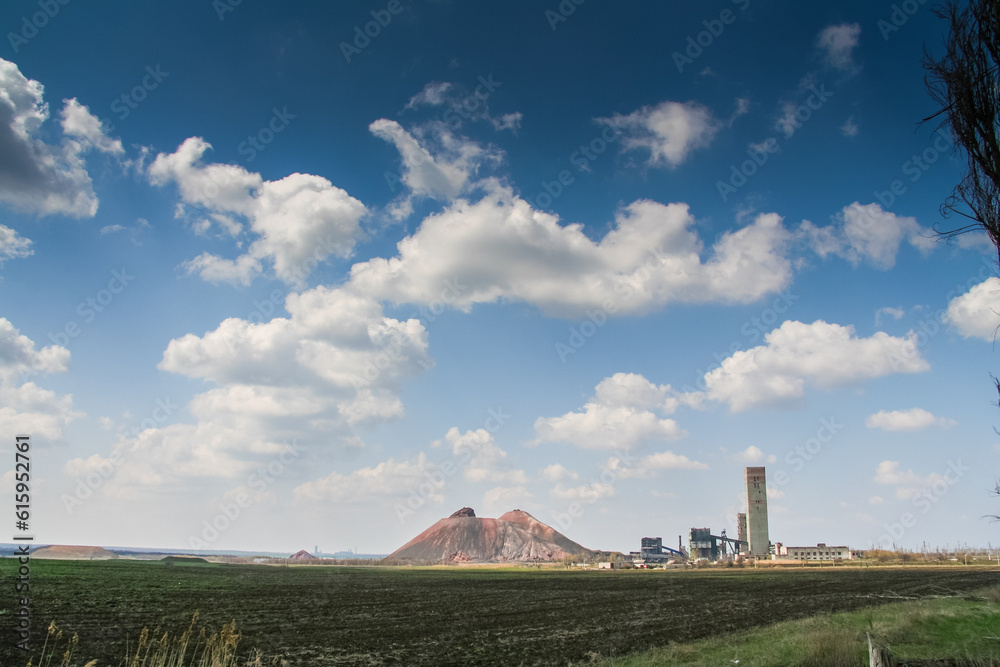 Fototapeta premium Terrikon mine in the village of Voznesenka, Donetsk region. Ukraine. May 2009