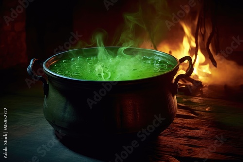 A vibrant image of a witch’s cauldron shot from a low angle. Generative AI