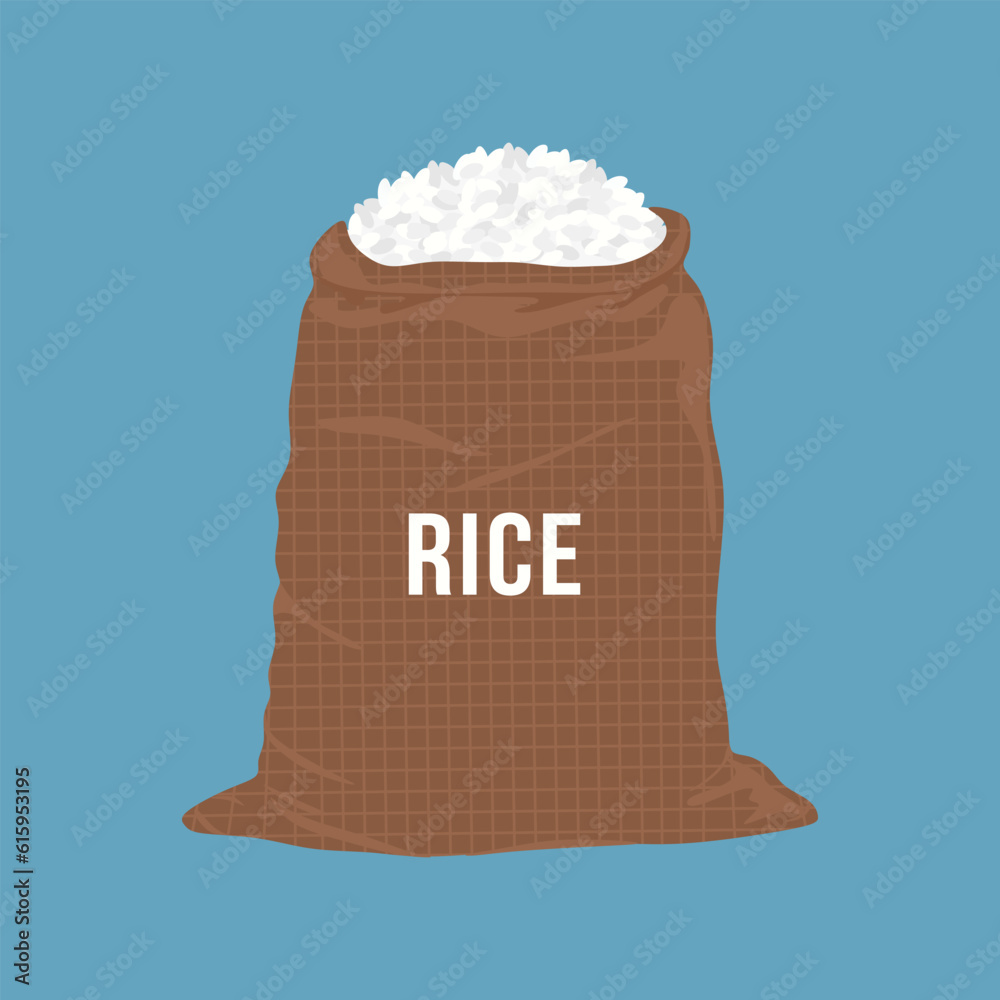 Rice bag vector. Cereal rice isolated on blue background. Healthy ...