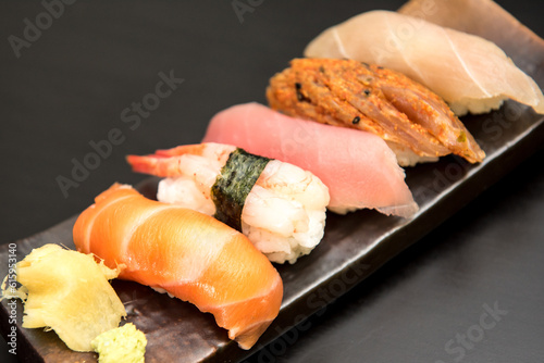 close up of sashimi sushi set