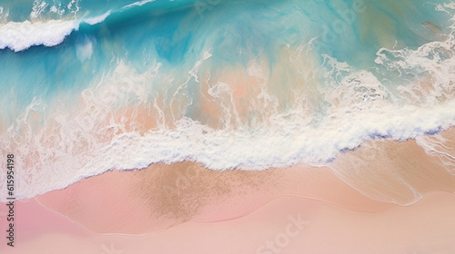 Beachscape  A serene aerial view of a pristine white sand beach surrounded by crystal clear  very clear turquoise waters  text poster summer background template  copy space banner generated ai