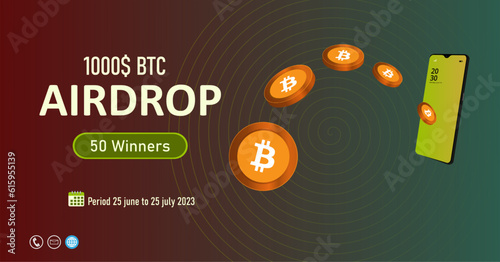 Crypto or Cryptocurrency airdrop banner with phone illustration