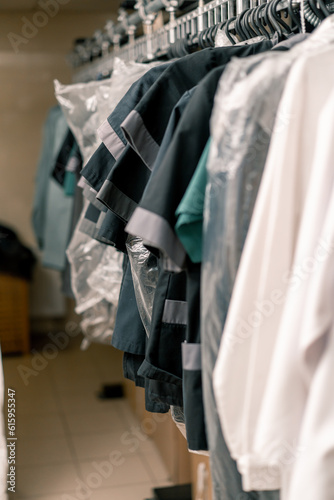 Fotografija industrial laundry in the hotel clean shirts of employees and guests sorted afte
