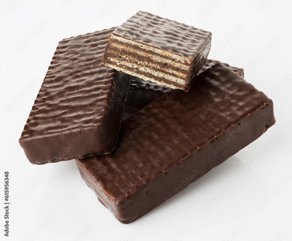 chocolate wafers with chocolate filling on a white background chocolate wafers with chocolate filling on a white background
