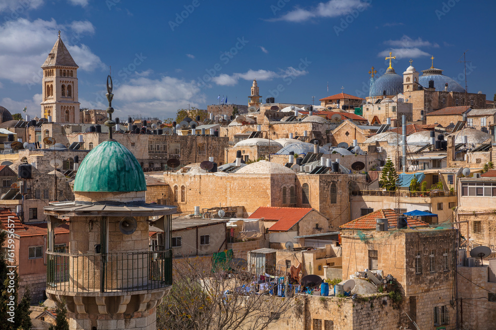 Cityscape image of christian quarter of old town Jerusalem, Israel during sunny day.