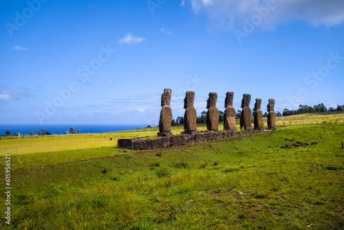 Moais statues, ahu Akivi, easter island, Chile photo
