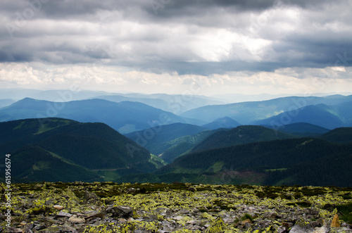 The landscape on the Carpathian Mountains in Ukraine on a summer day