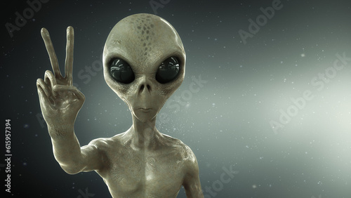 alien showing peace sign, 3d render